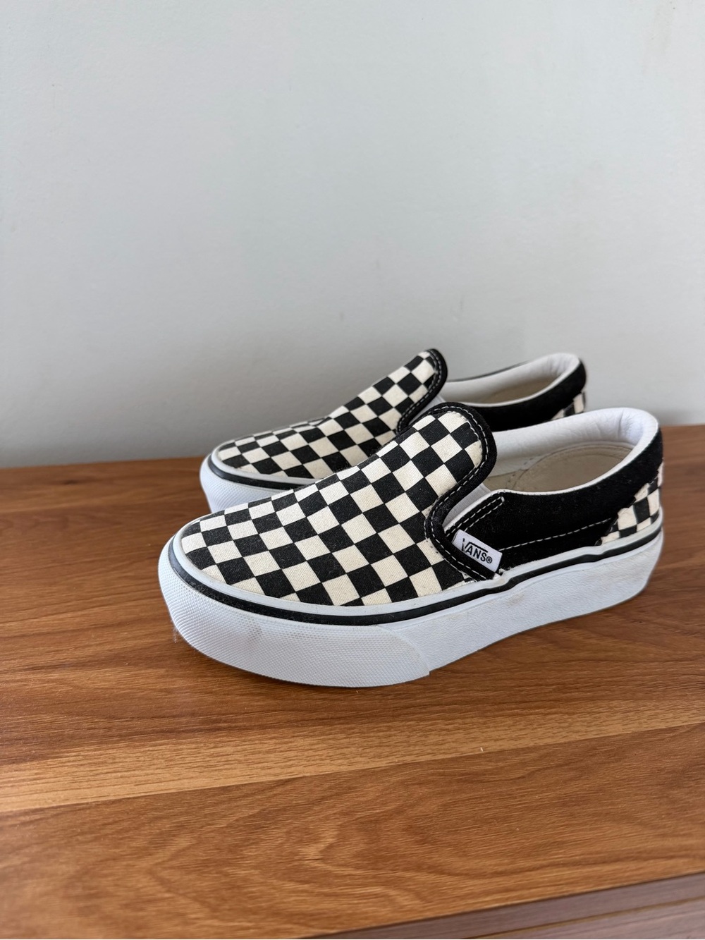 Vans Kids Checkerboard Slip-On Sneakers in Black and White